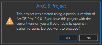 ArcGIS Pro 3.0 save warning on old projects