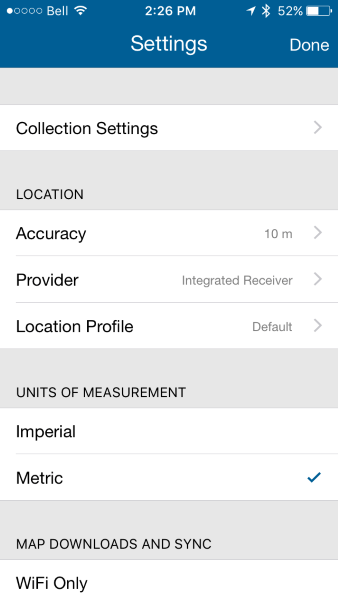 Collector for ArcGIS 10.4 settings page