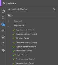 Adobe Pro Accessibility checker showing all items passing, but the document doesn't meet WCAG 2.0 AA